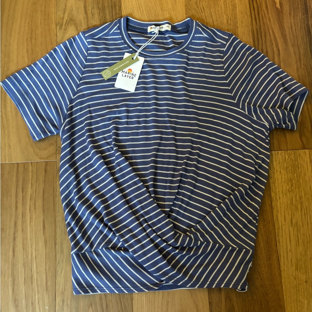 blue striped cropped shirt